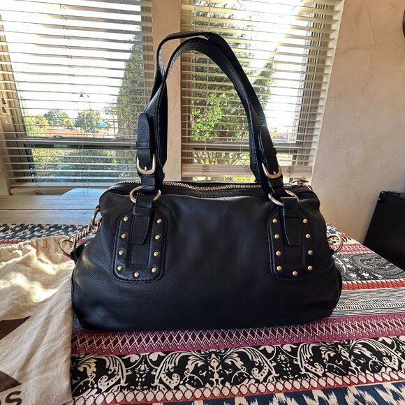 Michael Kors Studded Tumbled Black Leather Silver Twist Shoulder Bag, Dusty, EUC - Picture 6 of 15